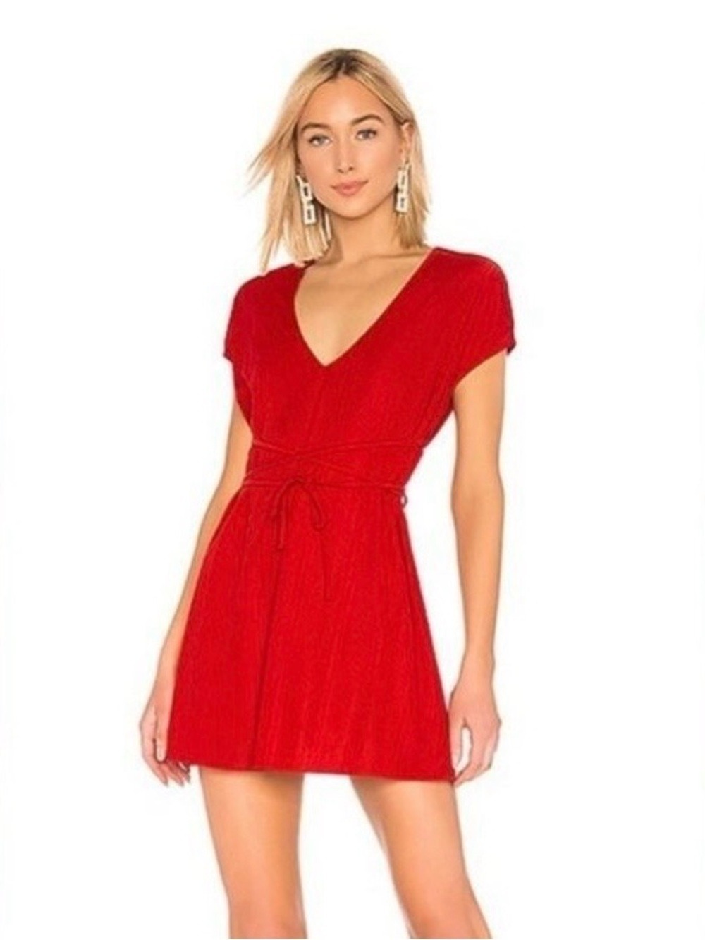 NWT House Of Harlow 1960 X Revolve Charlet Dress Women Medium Red Waist Tie